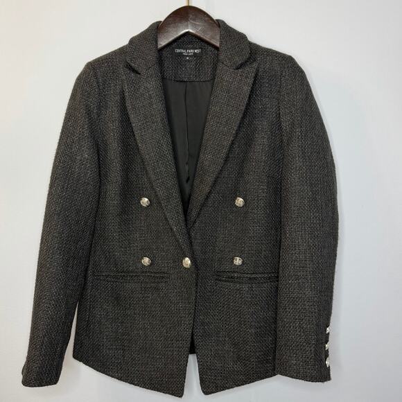 Central Park West Clarke Tweed Double Breasted Blazer Women's M Charcoal Black - Picture 4 of 15